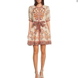 Light Floral Printed Bubble Sleeve Button Front Mini Dress NWT